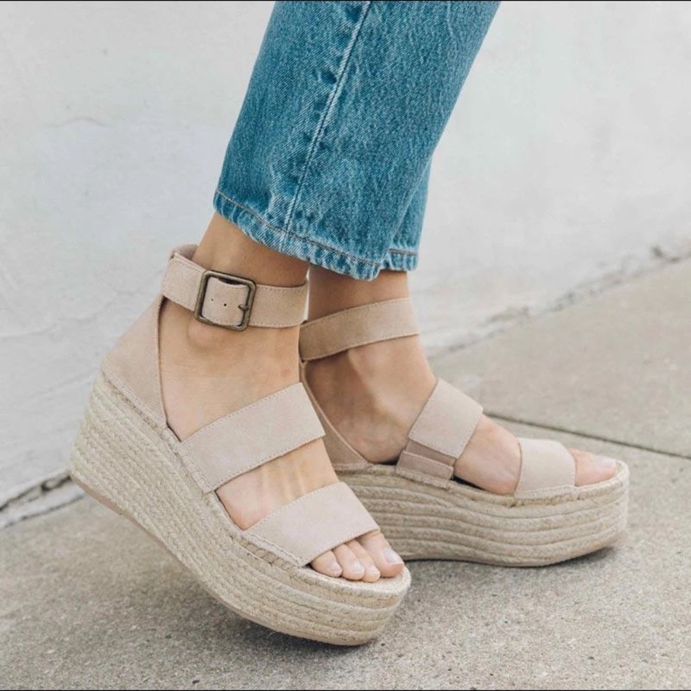 Soludos Palma Platform Tan/ Blush Suede Wedges